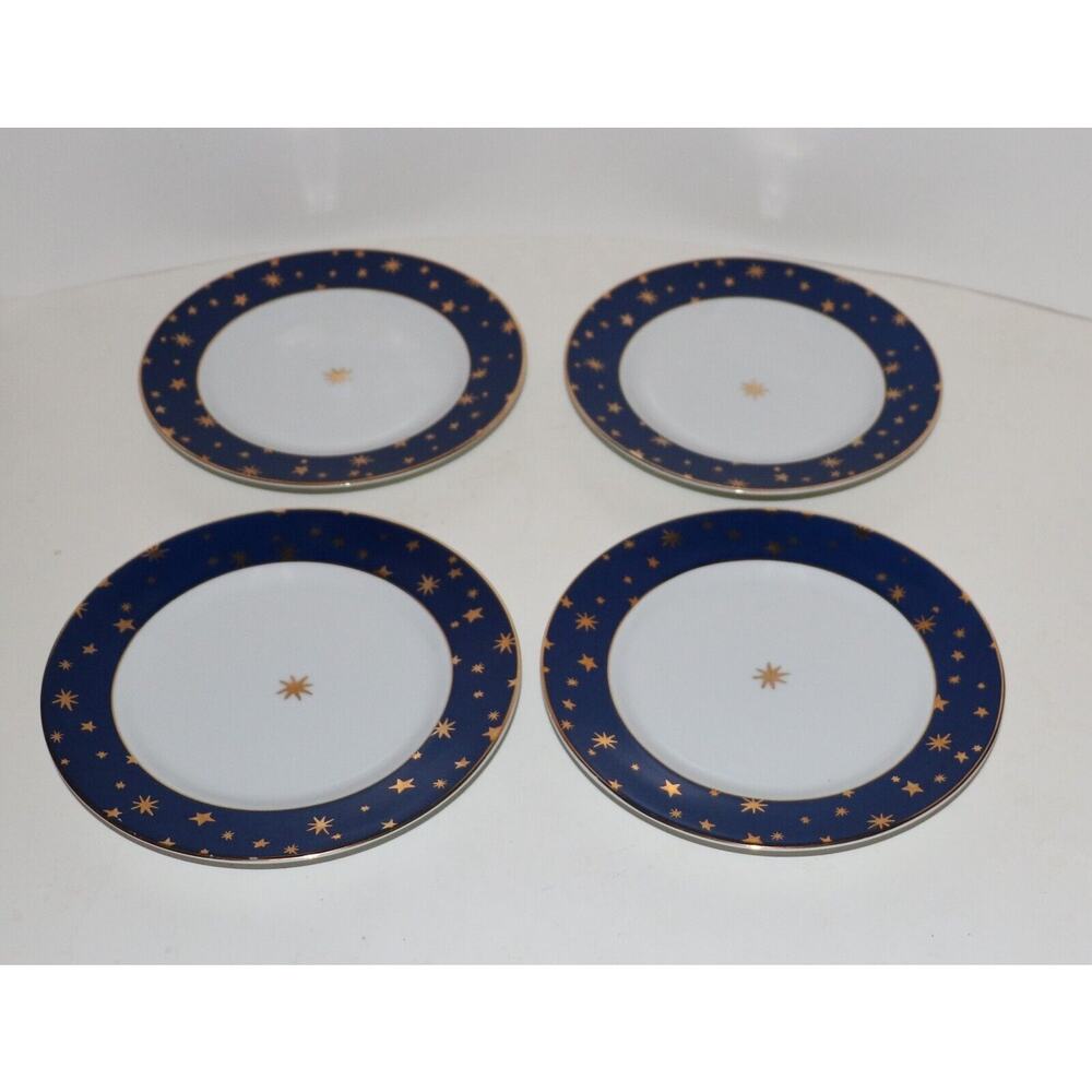 Sakura Galaxy Four 8 Inch Salad/Dessert/Buffet Plates Blue with Gold Stars